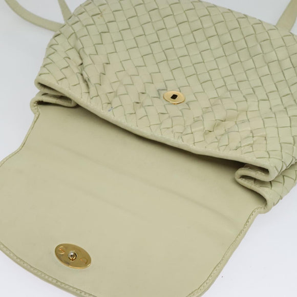 BOTTEGA VENETA INTRECCIATO Hand Bag Leather 2way White Gold Auth 138828