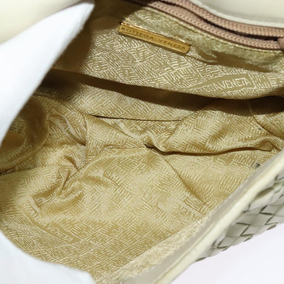 BOTTEGA VENETA INTRECCIATO Handtasche Leder 2-Wege Weiß Gold Auth 138828