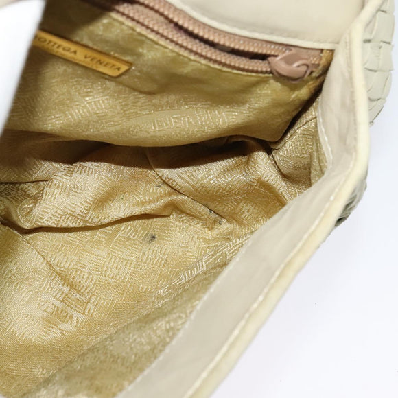 BOTTEGA VENETA INTRECCIATO Hand Bag Leather 2way White Gold Auth 138828