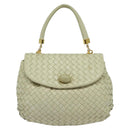 BOTTEGA VENETA INTRECCIATO Hand Bag Leather 2way White Gold Auth 138828-13