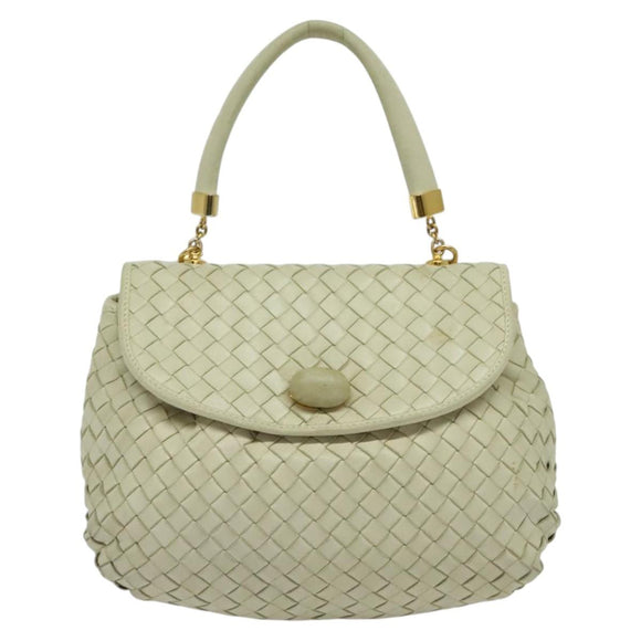 BOTTEGA VENETA INTRECCIATO Hand Bag Leather 2way White Gold Auth 138828