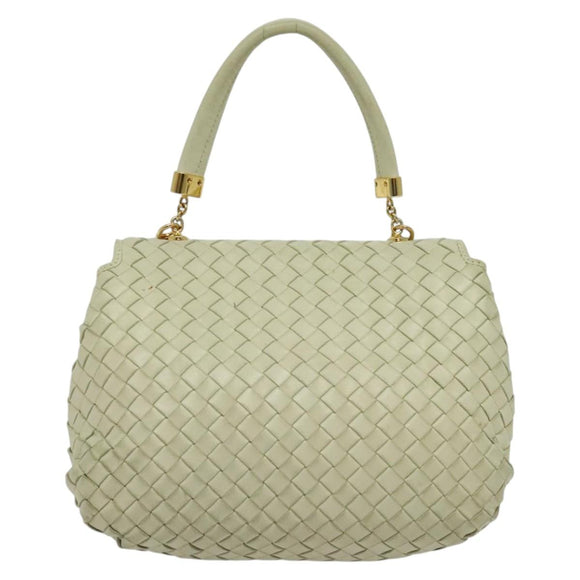 BOTTEGA VENETA INTRECCIATO Hand Bag Leather 2way White Gold Auth 138828