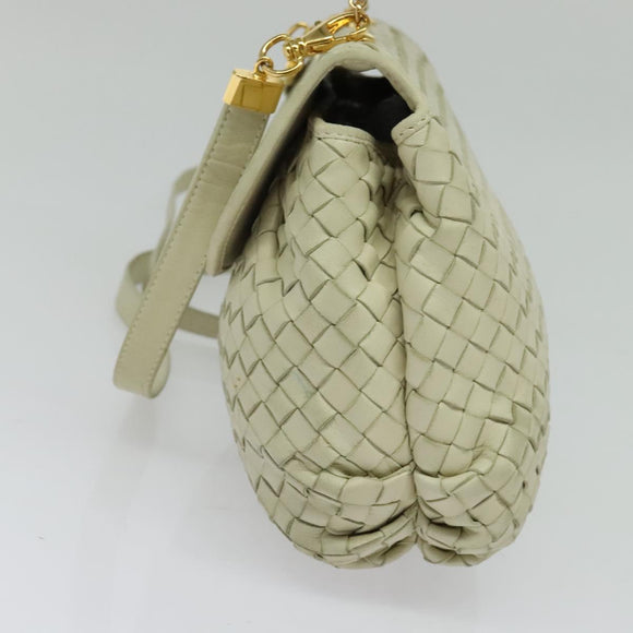 BOTTEGA VENETA INTRECCIATO Handtasche Leder 2-Wege Weiß Gold Auth 138828