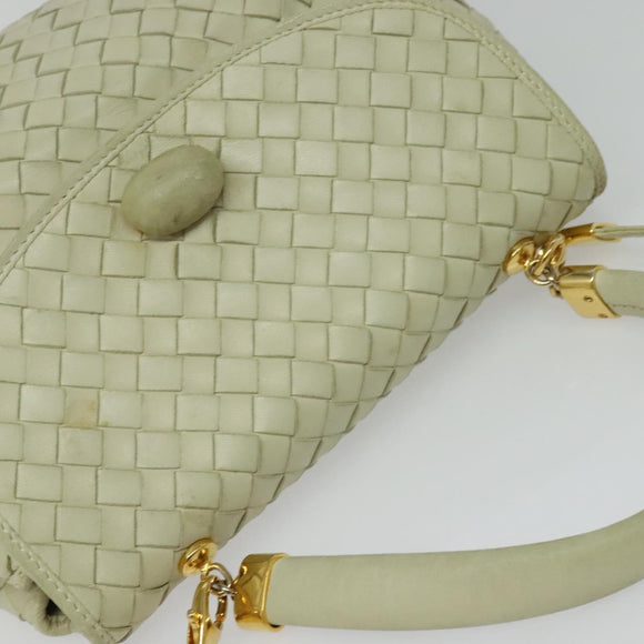 BOTTEGA VENETA INTRECCIATO Hand Bag Leather 2way White Gold Auth 138828