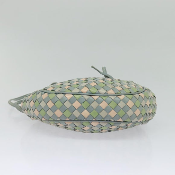 BOTTEGA VENETA INTRECCIATO Shoulder Bag Leather Light Blue Gold Auth 138829