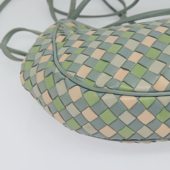 BOTTEGA VENETA INTRECCIATO Shoulder Bag Leather Light Blue Gold Auth 138829