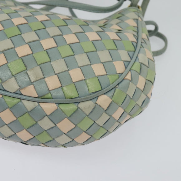 BOTTEGA VENETA INTRECCIATO Shoulder Bag Leather Light Blue Gold Auth 138829