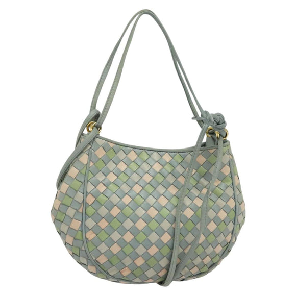 BOTTEGA VENETA INTRECCIATO Shoulder Bag Leather Light Blue Gold Auth 138829