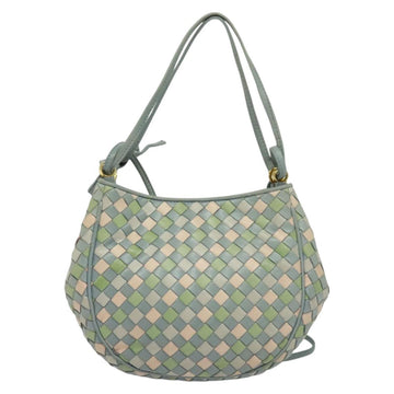 BOTTEGA VENETA INTRECCIATO Shoulder Bag Leather Light Blue Gold Auth 138829 - 0