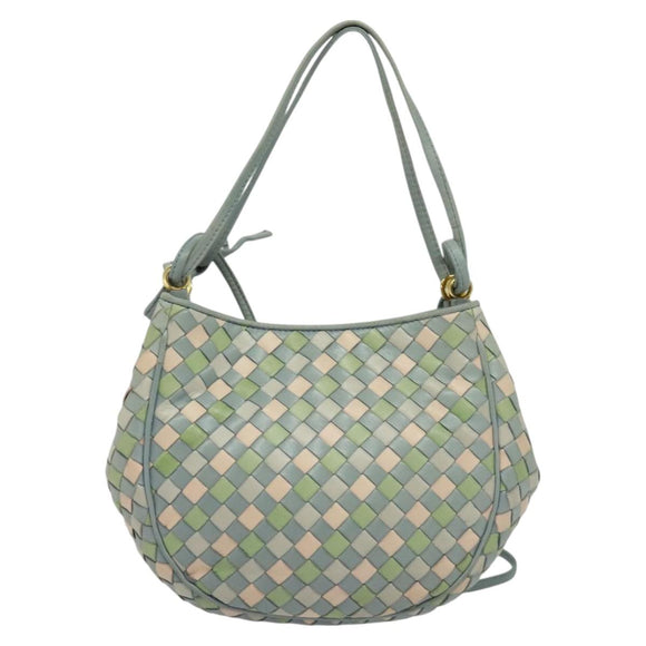 BOTTEGA VENETA INTRECCIATO Shoulder Bag Leather Light Blue Gold Auth 138829