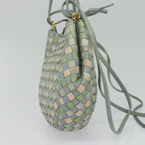BOTTEGA VENETA INTRECCIATO Shoulder Bag Leather Light Blue Gold Auth 138829