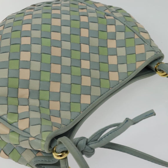 BOTTEGA VENETA INTRECCIATO Shoulder Bag Leather Light Blue Gold Auth 138829