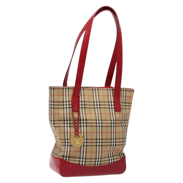 BURBERRY Nova Check Hand Bag Canvas Beige Gold Auth 138832