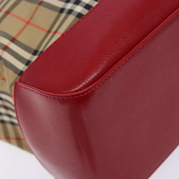 BURBERRY Nova Check Hand Bag Canvas Beige Gold Auth 138832