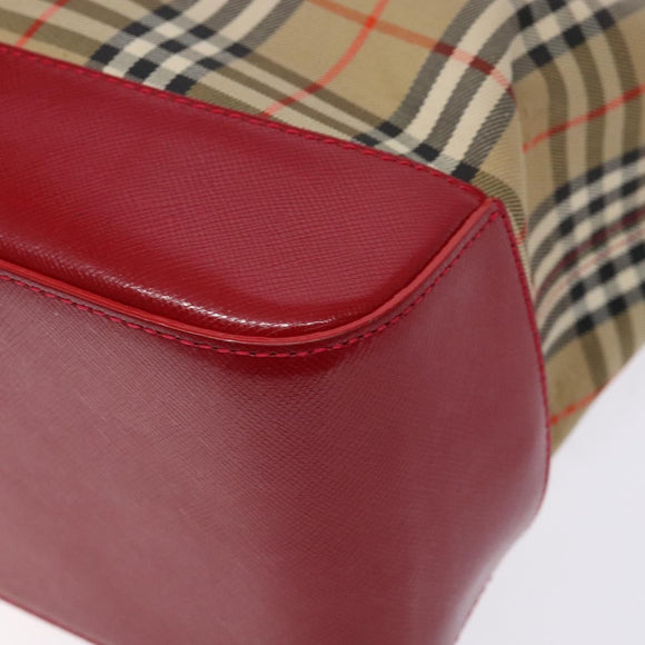 BURBERRY Nova Check Hand Bag Canvas Beige Gold Auth 138832