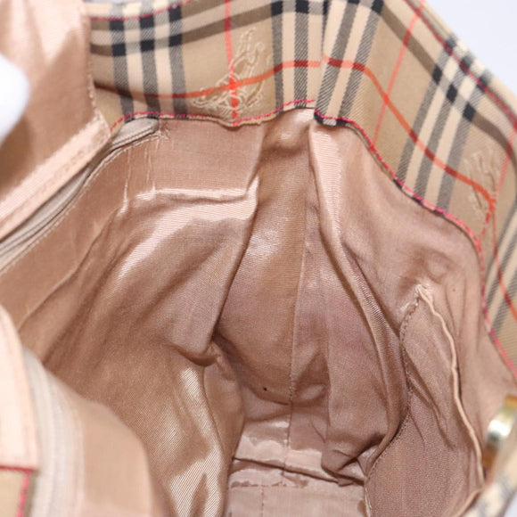 BURBERRY Nova Check Hand Bag Canvas Beige Gold Auth 138832