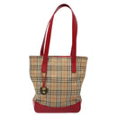 BURBERRY Nova Check Hand Bag Canvas Beige Gold Auth 138832-13
