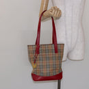BURBERRY Nova Check Hand Bag Canvas Beige Gold Auth 138832-21