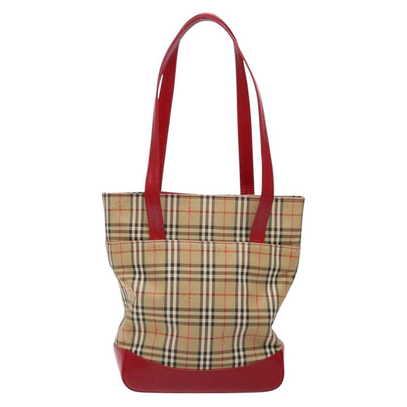 BURBERRY Nova Check Hand Bag Canvas Beige Gold Auth 138832