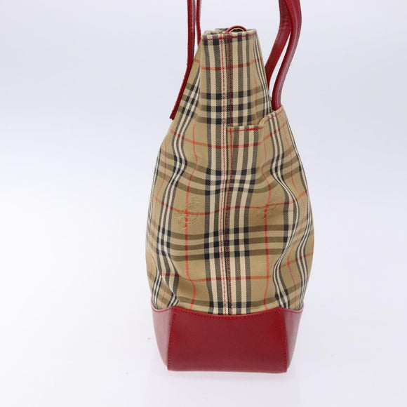 BURBERRY Nova Check Hand Bag Canvas Beige Gold Auth 138832