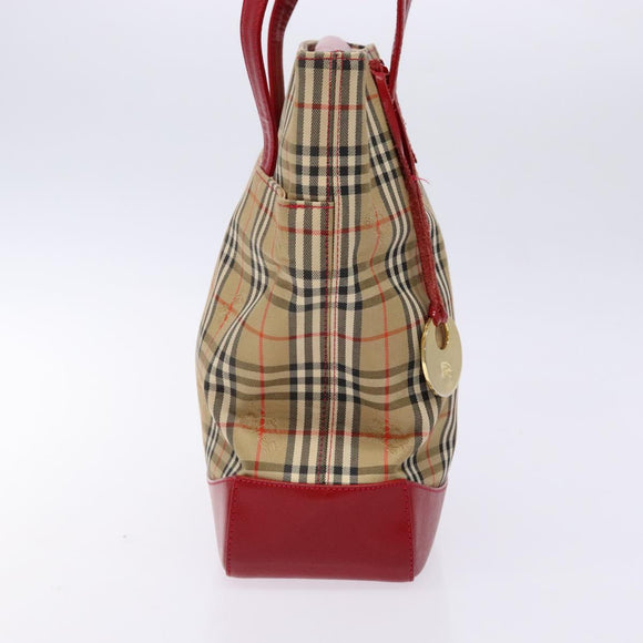 BURBERRY Nova Check Hand Bag Canvas Beige Gold Auth 138832