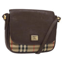 Burberrys Nova Check Shoulder Bag Leather Canvas Beige Gold Auth 138835-1