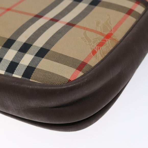 Burberrys Nova Check Shoulder Bag Leather Canvas Beige Gold Auth 138835