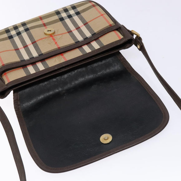 Burberrys Nova Check Shoulder Bag Leather Canvas Beige Gold Auth 138835