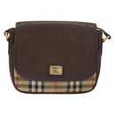 Burberrys Nova Check Shoulder Bag Leather Canvas Beige Gold Auth 138835-13