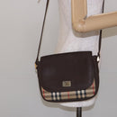 Burberrys Nova Check Shoulder Bag Leather Canvas Beige Gold Auth 138835-21