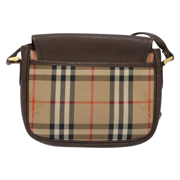 Burberrys Nova Check Shoulder Bag Leather Canvas Beige Gold Auth 138835