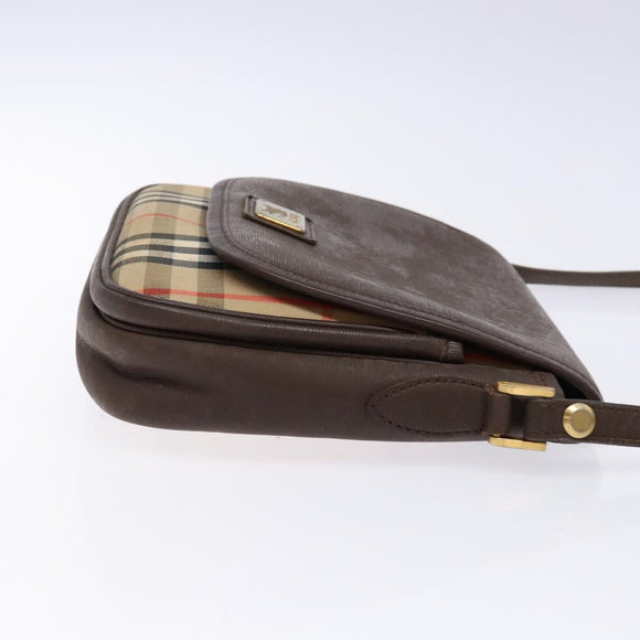 Burberrys Nova Check Shoulder Bag Leather Canvas Beige Gold Auth 138835