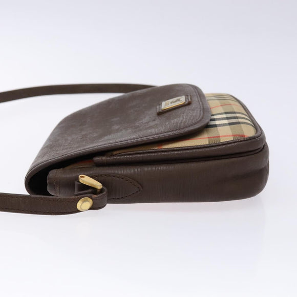 Burberrys Nova Check Shoulder Bag Leather Canvas Beige Gold Auth 138835