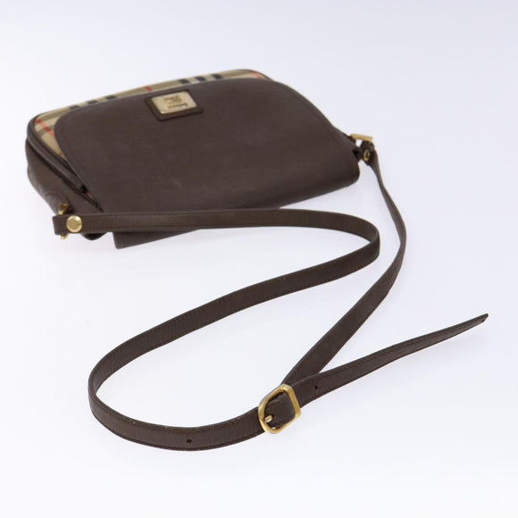 Burberrys Nova Check Shoulder Bag Leather Canvas Beige Gold Auth 138835