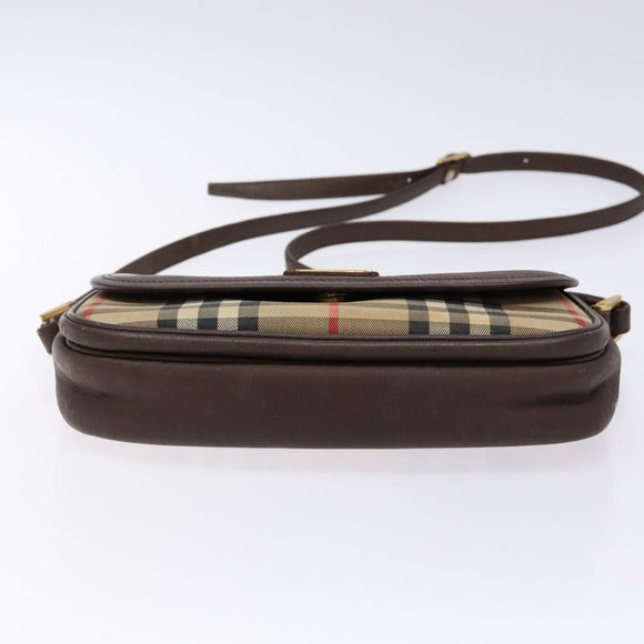 Burberrys Nova Check Shoulder Bag Leather Canvas Beige Gold Auth 138835