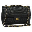 BALLY Chain Shoulder Bag Leather Black Gold Auth 138837-1