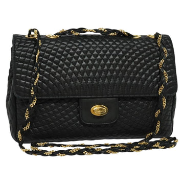 BALLY Chain Shoulder Bag Leather Black Gold Auth 138837