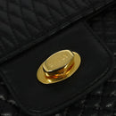 BALLY Chain Shoulder Bag Leather Black Gold Auth 138837-18