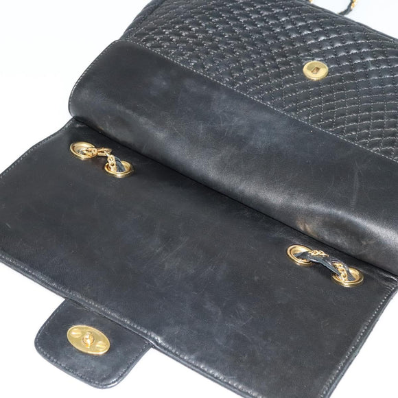 BALLY Chain Shoulder Bag Leather Black Gold Auth 138837