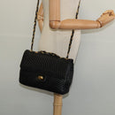 BALLY Chain Shoulder Bag Leather Black Gold Auth 138837-25