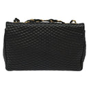 BALLY Chain Shoulder Bag Leather Black Gold Auth 138837-2