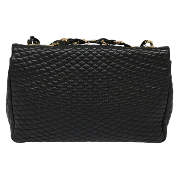 BALLY Chain Shoulder Bag Leather Black Gold Auth 138837