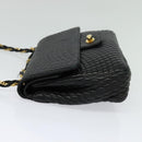 BALLY Chain Shoulder Bag Leather Black Gold Auth 138837-3
