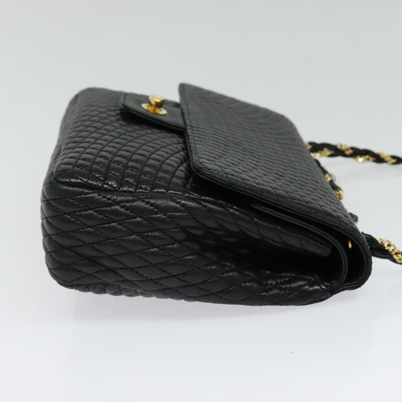 BALLY Chain Shoulder Bag Leather Black Gold Auth 138837