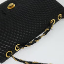 BALLY Chain Shoulder Bag Leather Black Gold Auth 138837-6