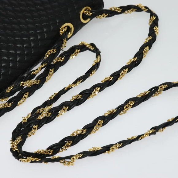 BALLY Chain Shoulder Bag Leather Black Gold Auth 138837