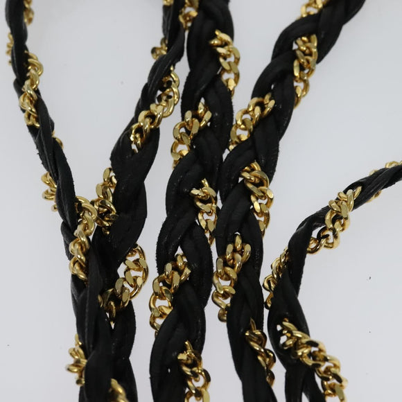 BALLY Chain Shoulder Bag Leather Black Gold Auth 138837