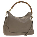 GUCCI Bamboo Hand Bag Leather 2way Gray Gold 282315 Auth 138839-1