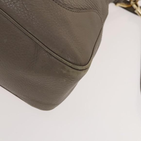 GUCCI Bamboo Hand Bag Leather 2way Gray Gold 282315 Auth 138839