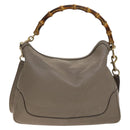 GUCCI Bamboo Hand Bag Leather 2way Gray Gold 282315 Auth 138839-2